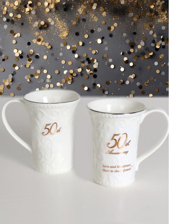 Porcelain 50th Anniversary Mugs With Gift Box